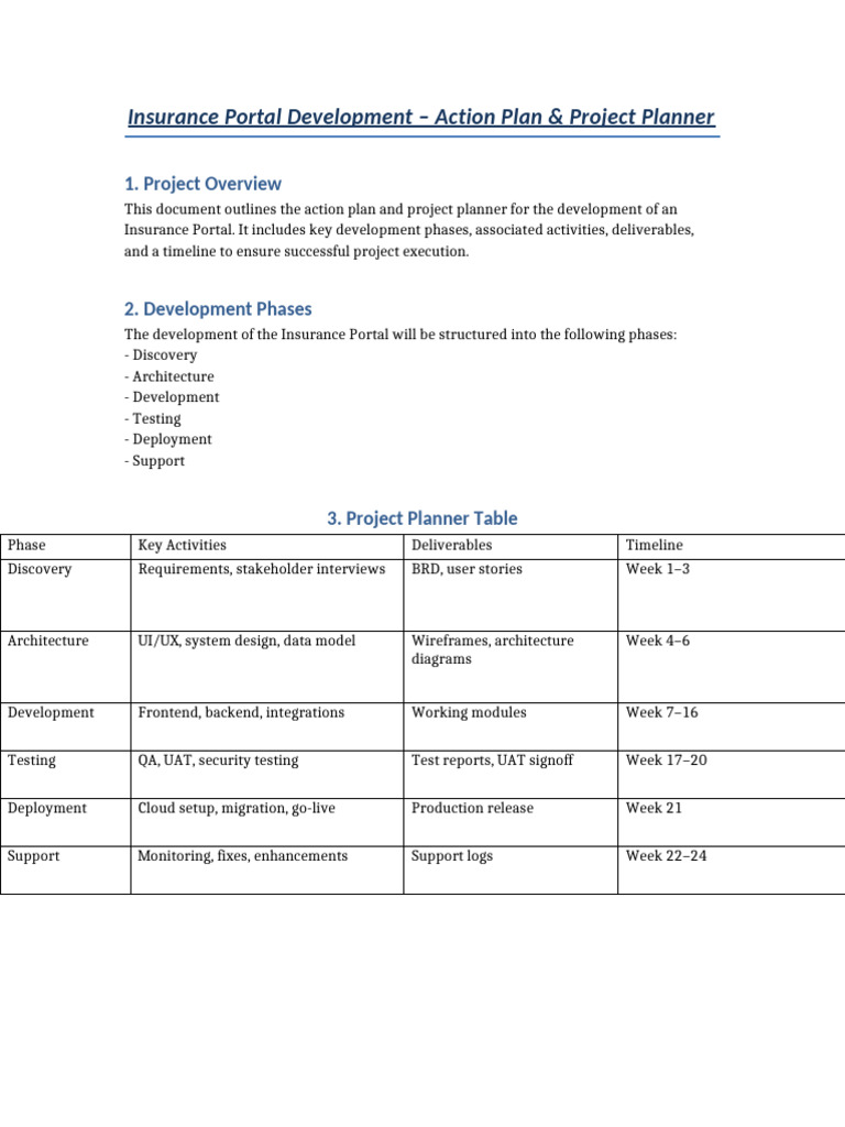 Insurance Portal Development Action Plan | PDF