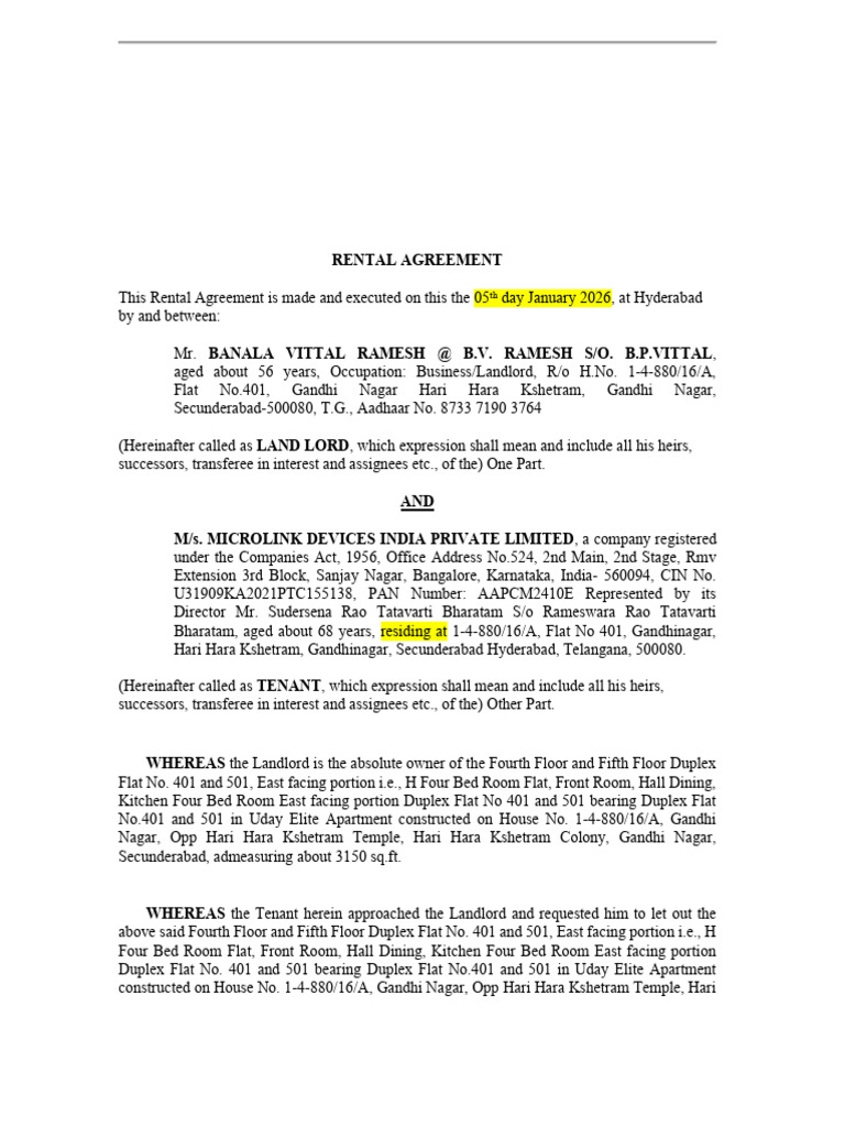 Draft Rental Agreement | PDF | Leasehold Estate | Lease
