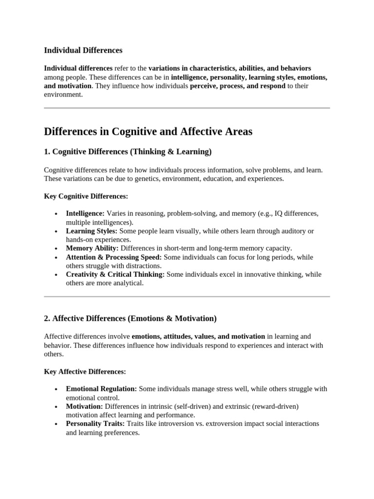 5.1 Individual Differences | PDF | Learning | Motivational
