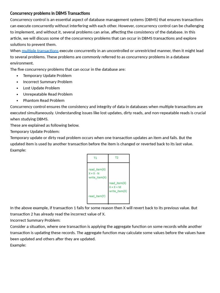 Concurrency Problems in DBMS Transactions | PDF | Database Transaction ...