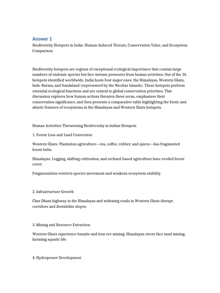 Biodiversity and Development Answers | PDF | Human Impact On The ...