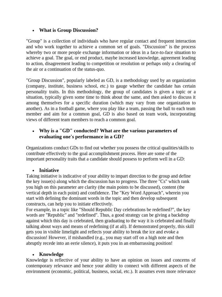 Group Discussion | PDF | Communication | Methodology