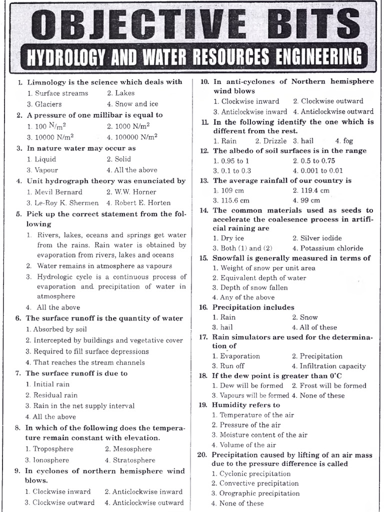 6A - Objective Questions - Hydrology and Water Resourcs Engg | PDF