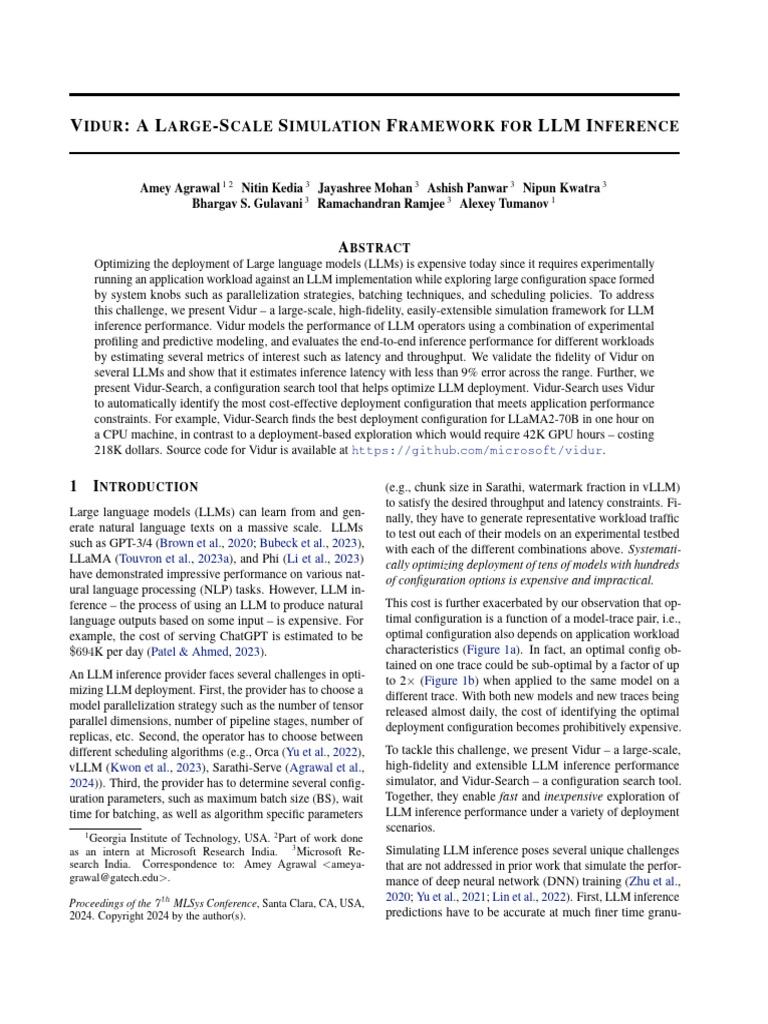 MLSys 2024 Vidur A Large Scale Simulation Framework For LLM Inference ...