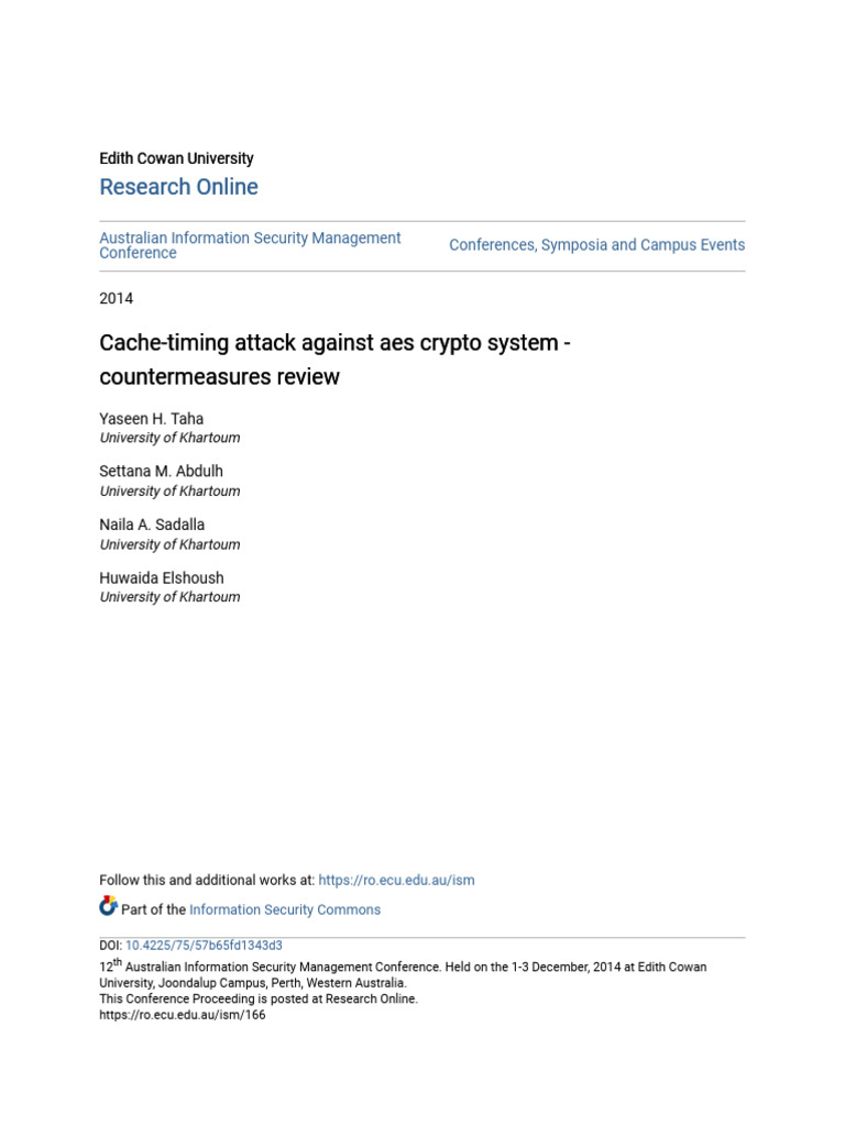 Cache-Timing Attack Against Aes Crypto System - Countermeasures R | PDF ...