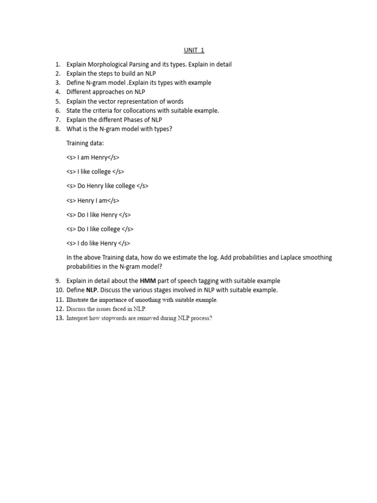 NLP Unit 1 Question Bank | PDF