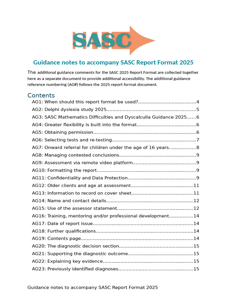 Guidance Notes To Accompany Sasc Report Format 2025 Final | PDF