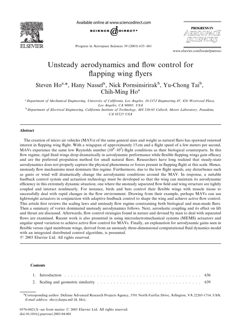 Unsteady Aerodynamics and Ow Controlfor Apping Wing Yers | PDF ...