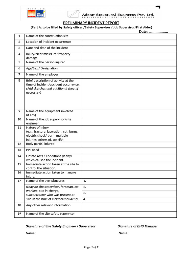 Primary Incident Accident Report | PDF