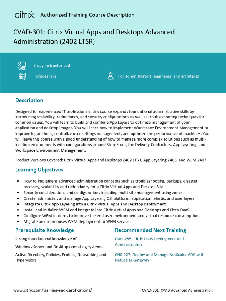 CVAD 301 Citrix Virtual Apps and Desktops Advanced Administration1 ...