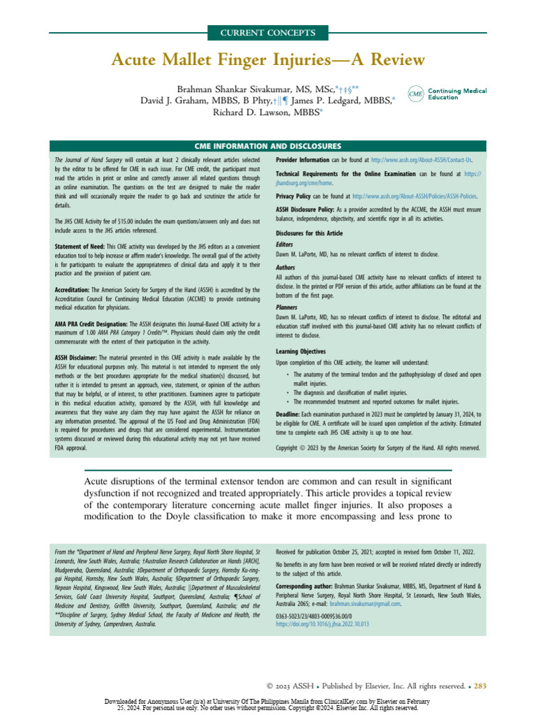 Mallet Finger Agudo Review Como Realizarlo | PDF | Finger | Tendon