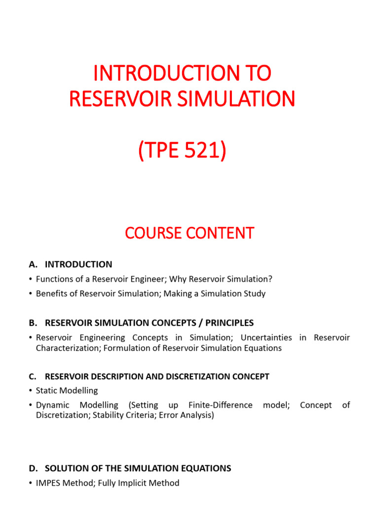 Introduction To Reservoir Simulation - TPE 521 - Updated | PDF | Fluid ...
