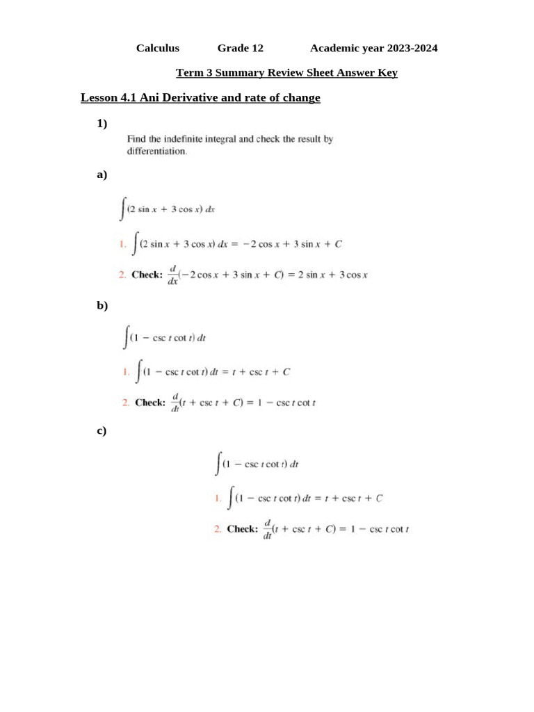 Revision Term 3 Calculus 2023-2024 Updated | PDF | Derivative | Calculus