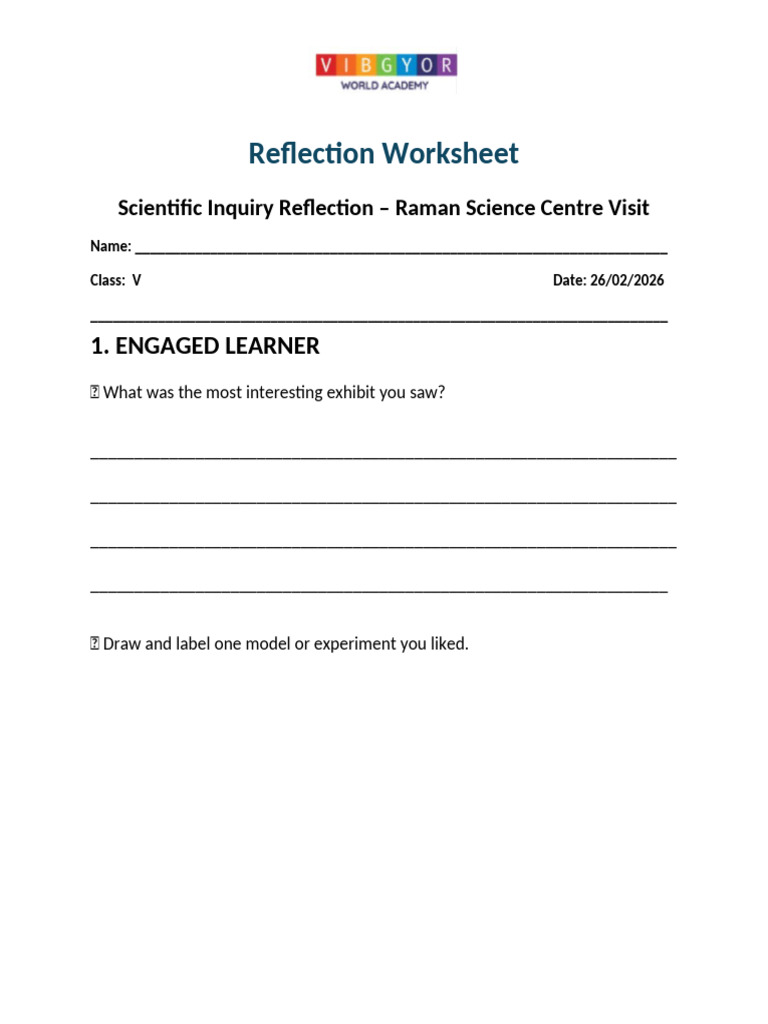 Reflection Worksheet RSC 5 | PDF