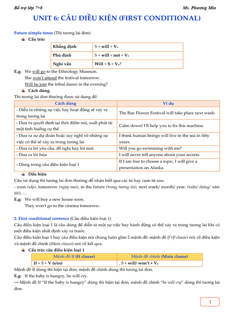 Bổ Trợ - UNIT 6 - CONDITIONAL | PDF | Linguistics | Syntax