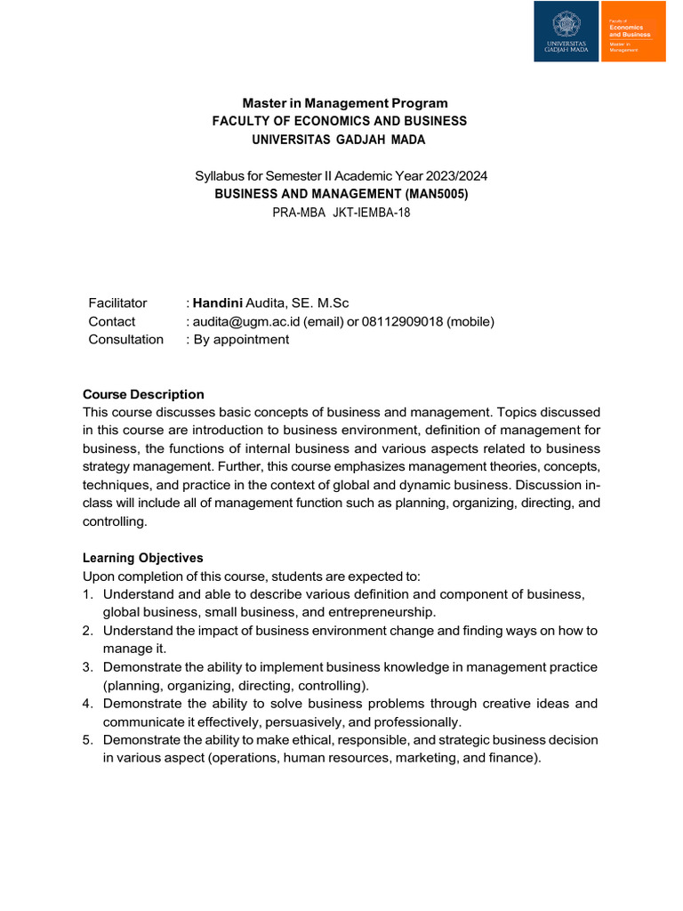 Business and Management Syllabus | PDF | Concept | Learning