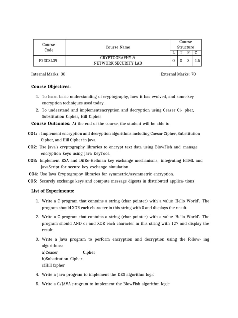 r23 Cns Lab Manual | PDF | Cipher | Encryption