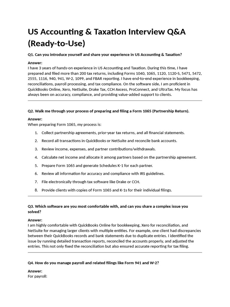 Interview Questions With Strong Answers | PDF | Irs Tax Forms | Tax ...