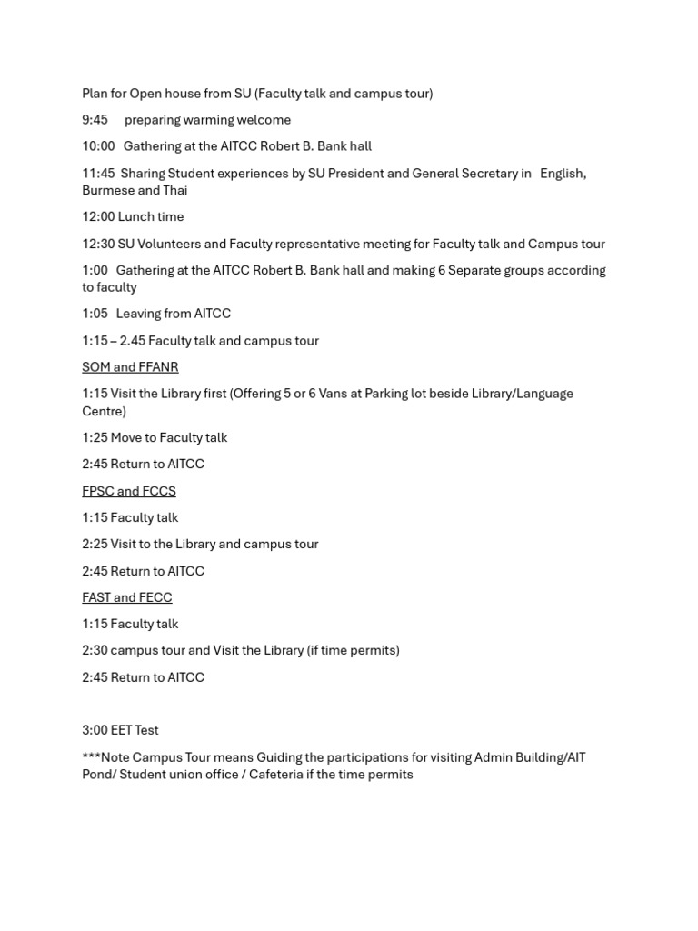SU Volunteer Plan For Open House | PDF