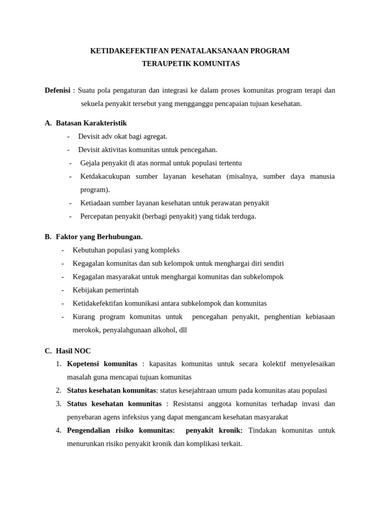 Penatalaksanaan Program Terapeutik Komunitas Ketidakefektifan | PDF