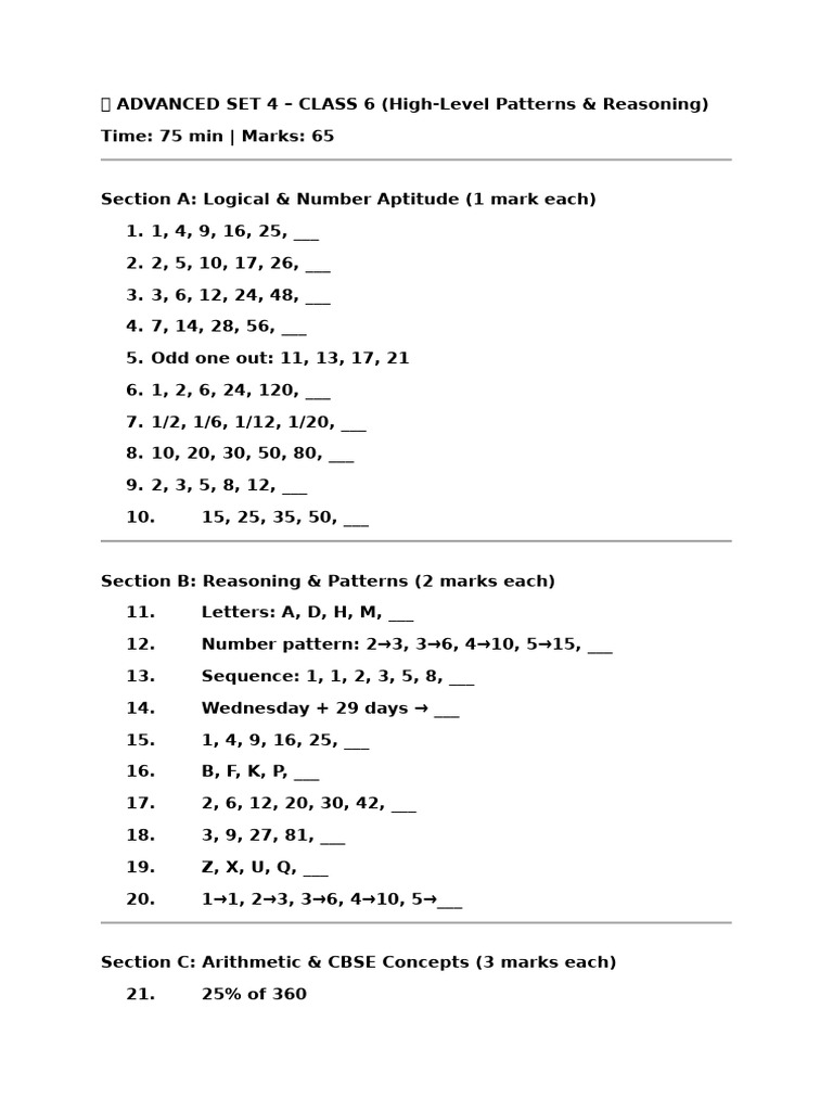 Class 6 Aptitiude Test 45 | PDF