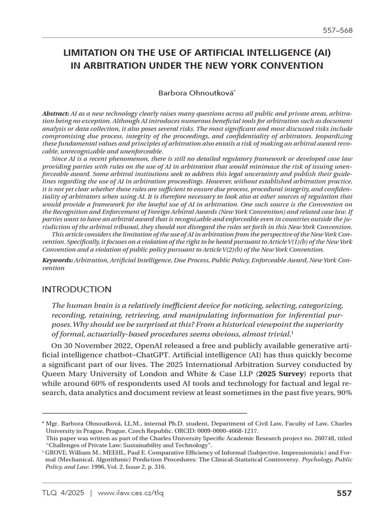 TLQ - c4 - 25 - Ohnoutkova - Web | PDF | Arbitration | Public Policy ...