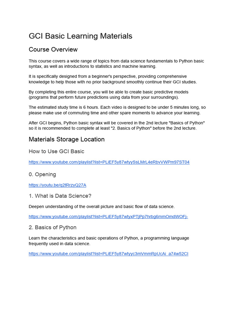 GCI Basic Learning Materials | PDF | Learning | Machine Learning