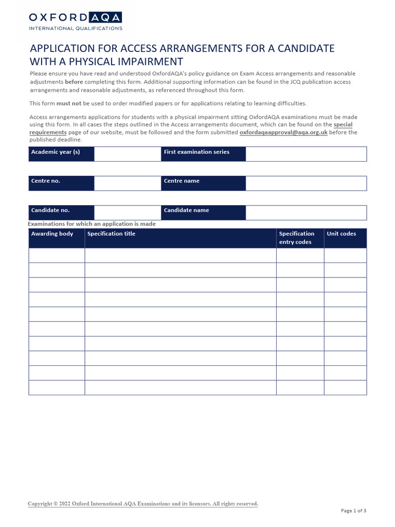 Application For Access Phys Impairment | PDF