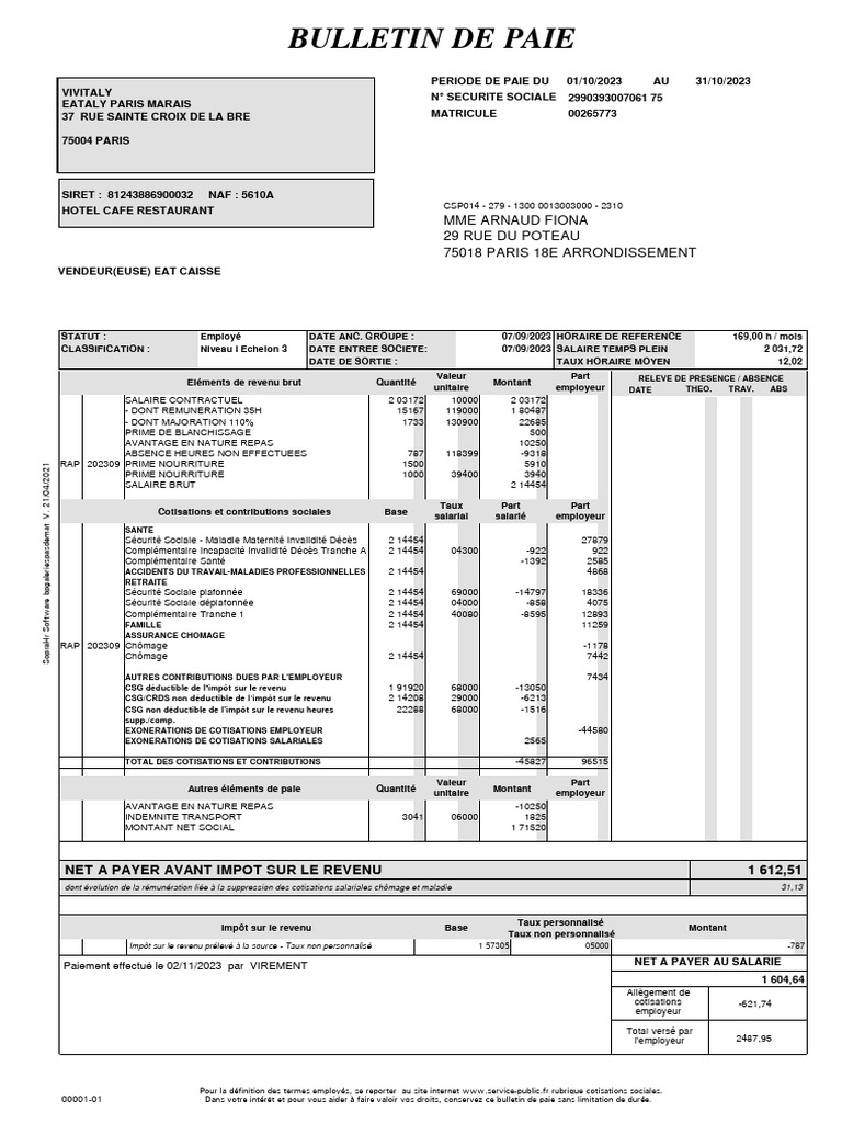 Fiche de Paye | PDF | Impôt sur le revenu | Salaires