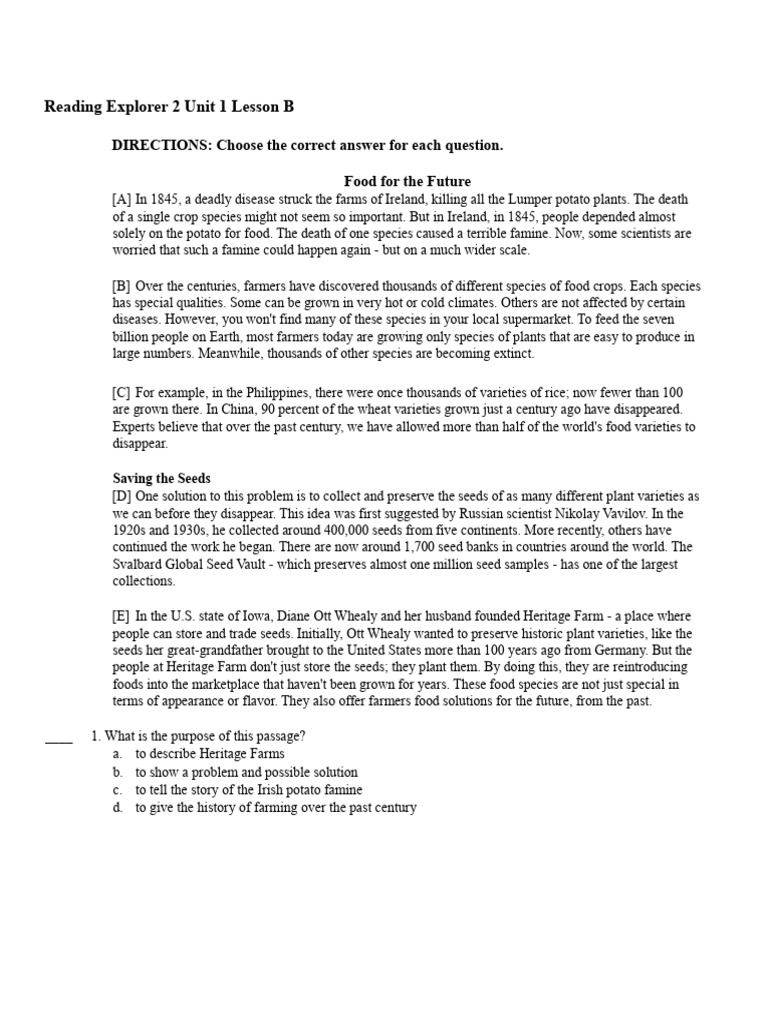Reading Explorer 2 Unit 1 Lesson b1 | PDF | Genetically Modified Food ...