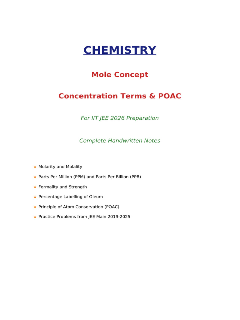 Mole Concept Complete Notes 20 21 | PDF | Parts Per Notation | Molar ...