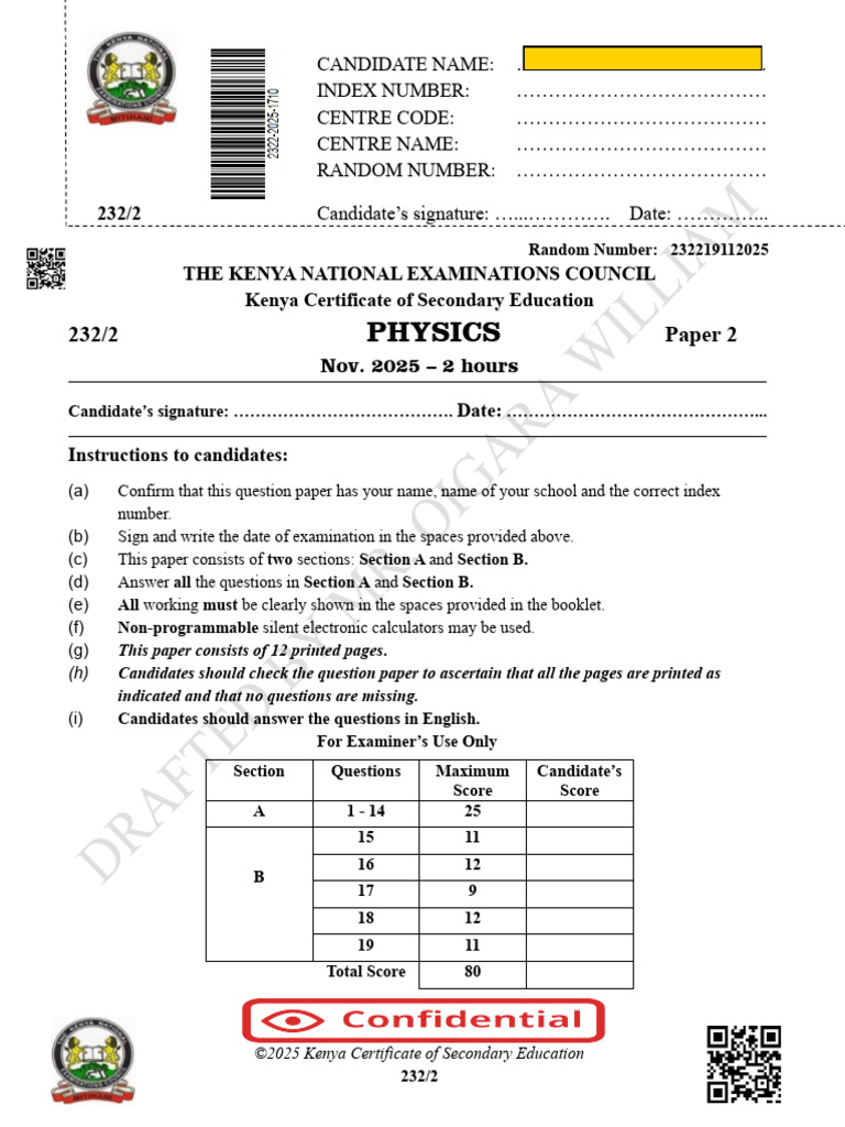 232-2-Kcse Physics Pp2 2025 Ms | PDF | Photoelectric Effect | Diode