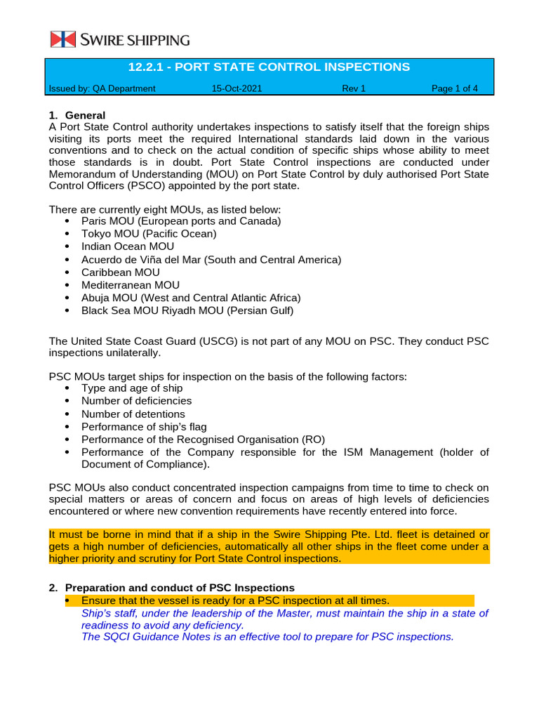 12.2.1 - Port State Control Inspections | PDF | Shipping | Water Transport