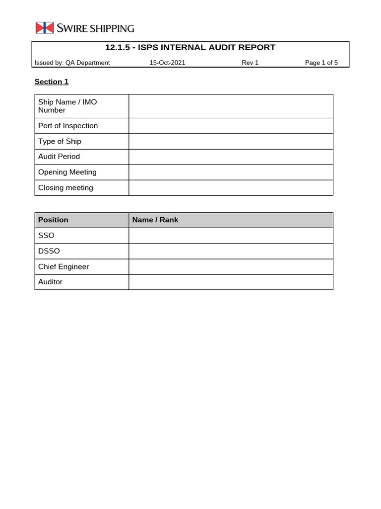 12.1.5 - IsPS Internal Audit Report | PDF | Audit | Shipping