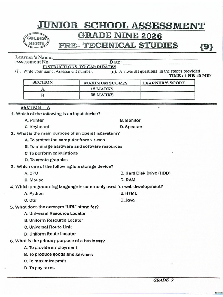 Grade 9 Pretechnical Studies Term 1 | PDF
