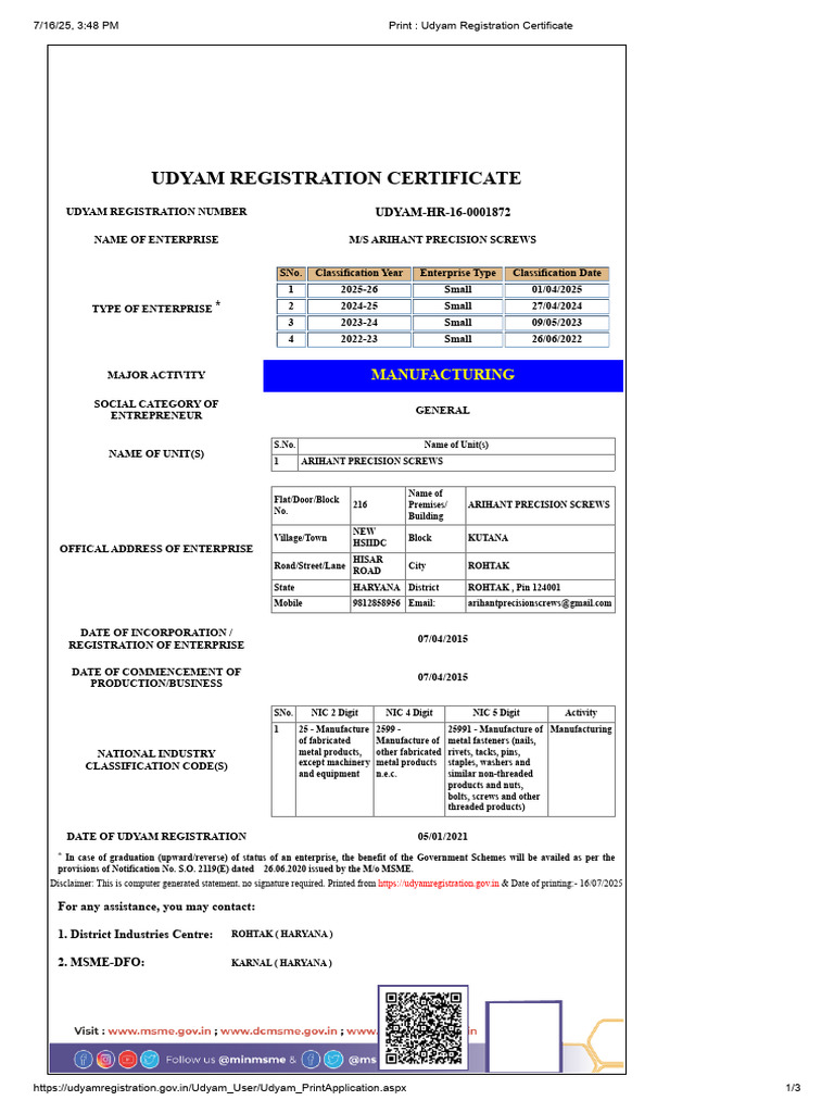 Update Udam Addhar 6.10.25 | PDF | Screw