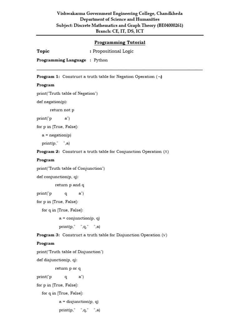 DM Programming Tutotial Propositional Logic | PDF | Semantics ...