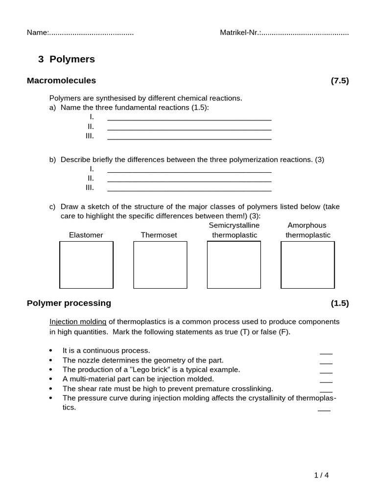 Repetition Exam Polymers SoSe25-1 | PDF | Composite Material | Polymers