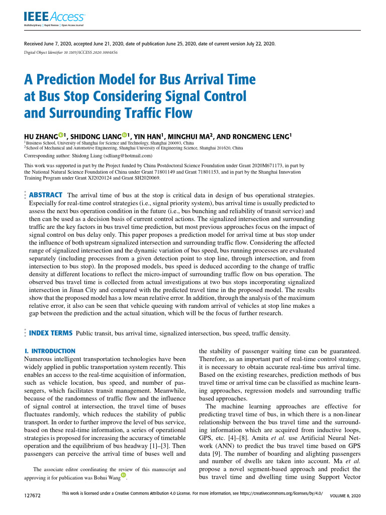 A Prediction Model For Bus Arrival Time at Bus Stop Considering Signal ...