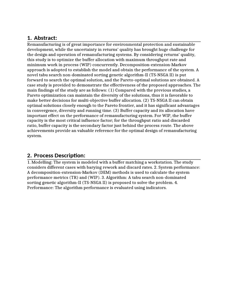 Multi Objective Optimization of Buffer Allocation For Remanufacturing ...