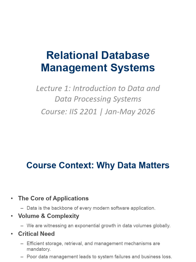 RDBMS Lecture1 | PDF | Computer File | Data