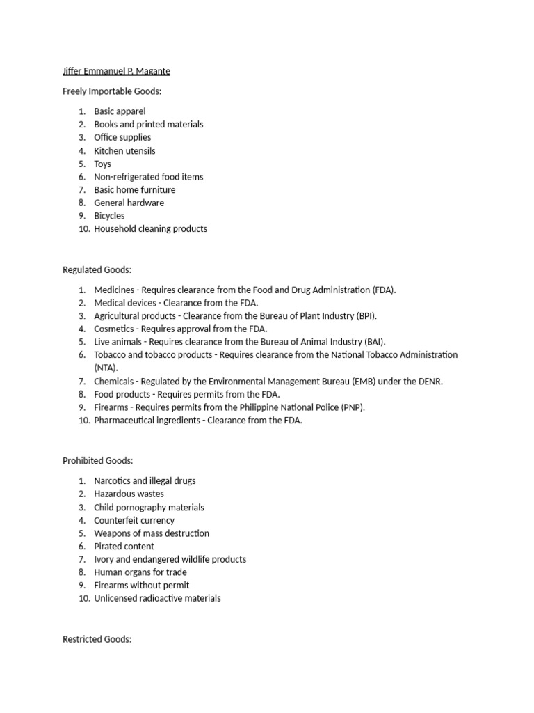 Types of Importable Goods | PDF