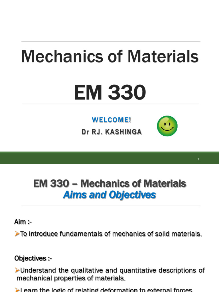 2026 - em 330 Lecture #1 - Material Mech. Properties | PDF ...
