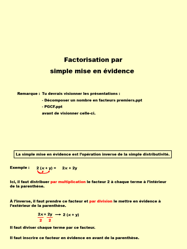 Factorisation Par Simple Mise en Évidence | PDF | Factorisation ...