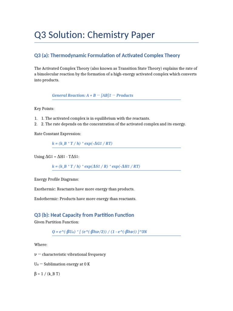 Q3 Solution Activated Complex and Heat Capacity | PDF