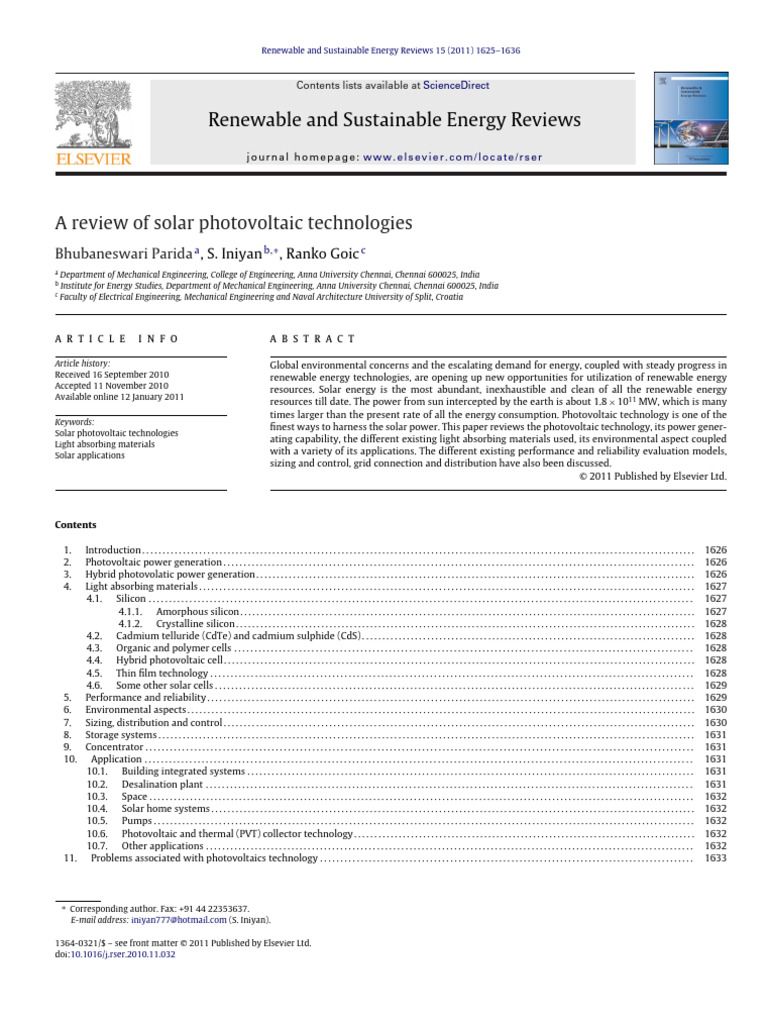 A Review of Solar Photovoltaic Technologies | PDF | Photovoltaics ...
