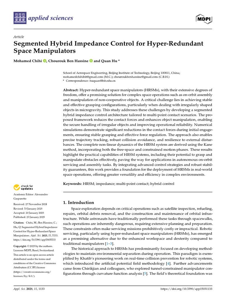 Segmented Hybrid Impedance Control For Hyper-Redundant | PDF | Force ...