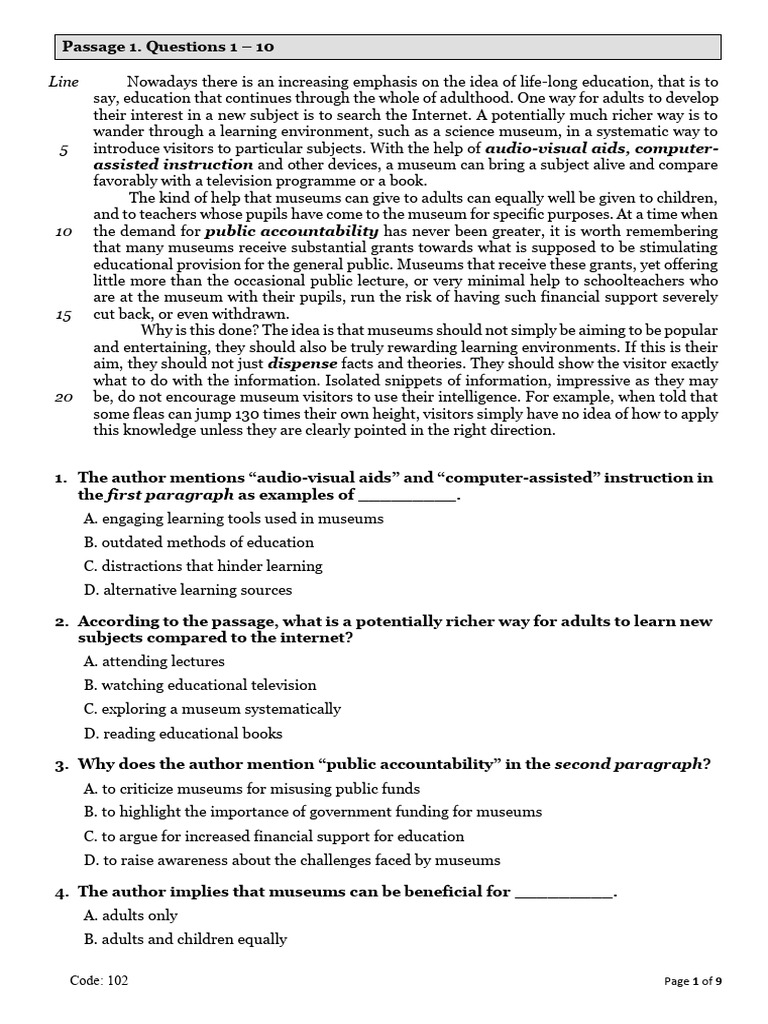READING PRACTICE - Handout 1 | PDF | Learning | Museum