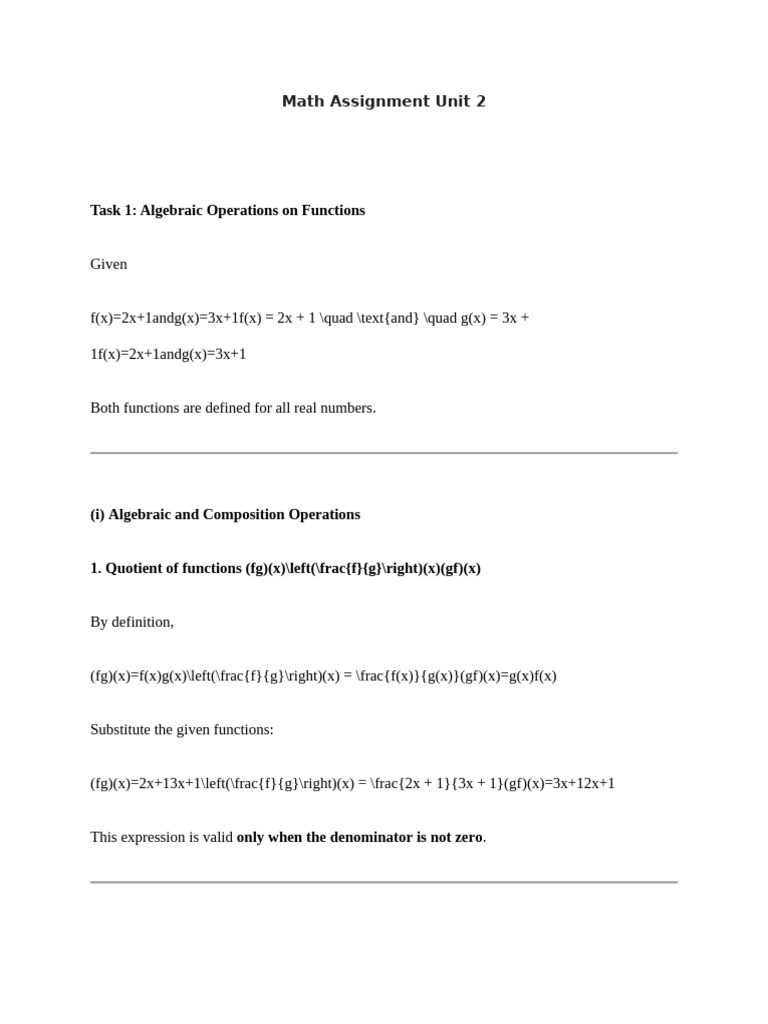 Math Assignment Unit 2 | PDF | Function (Mathematics) | Mathematics