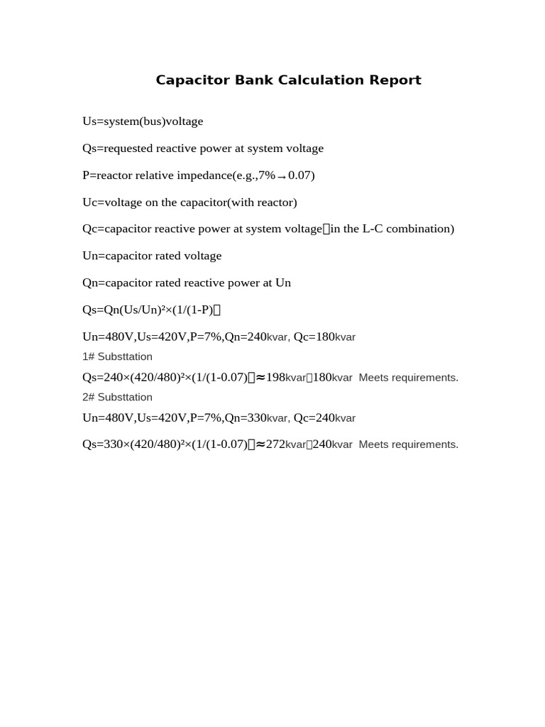 Capacitor Bank Calculation Report | PDF